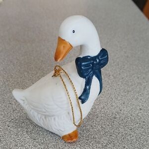 90's White Goose Figurine with Blue Bow